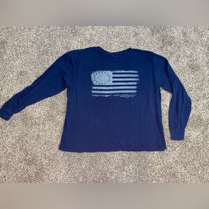🤎Men’s club navy blue American flag long sleeve shirt